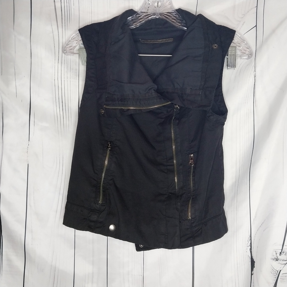 Zara Black Moto Biker Casual Utility Vest with Zipper Details